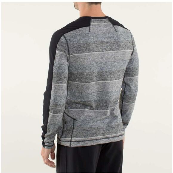 Lululemon Velocity Long Sleeve Shirt Mens Small Gray Striped Color Block Thumb - Picture 4 of 13